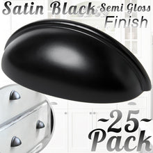 Cabinet Hardware Bin Cup Drawer Handle Pull - 3" Inch (76mm) Hole Centers (Satin Black)