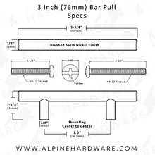 ALPINE HARDWARE Solid Stainless Steel Euro Bar Cabinet & Pantry Handle Pull (1/2-inch Diameter) | 3" (76mm), 3.75"(96mm), & 5"(127mm) 7.50", 12.63", 18.88", 26.50" Hole Center | Fine-Brushed Satin Copper/Bronze Finish