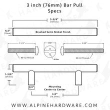 ALPINE HARDWARE Solid Stainless Steel Euro Bar Cabinet & Pantry Handle Pull (1/2-inch Diameter) | 3" & 3.75" & 5" & 18.88" & 26.50" Hole Center | Polished Chrome Finish