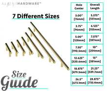 ALPINE HARDWARE Solid Stainless Steel Euro Bar Cabinet & Pantry Handle Pull (1/2-inch Diameter) |  3" (76mm), 3.75"(96mm), & 5"(127mm) 7.50", 12.63", 18.88", 26.50"   Hole Center | Fine-Brushed Satin Gold/Brass Finish