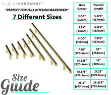 ALPINE HARDWARE Solid Stainless Steel Euro Bar Cabinet & Pantry Handle Pull (1/2-inch Diameter) |  3" (76mm), 3.75"(96mm), & 5"(127mm) 7.50", 12.63", 18.88", 26.50"   Hole Center | Fine-Brushed Satin Gold/Brass Finish