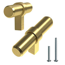 Alpine Hardware | T-Bars and T-Knobs | Kitchen Cabinet Hardware/Dresser Drawer Handles ([2 1/4" Length] Gold/Brass Banded T-Knob, 5 pack, 25 Pack)