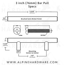 ALPINE HARDWARE Solid Stainless Steel Euro Bar Cabinet & Pantry Handle Pull (1/2-inch Diameter) | 3" & 3.75" & 5" & 18.88" & 26.50" Hole Center | Satin Nickel Finish